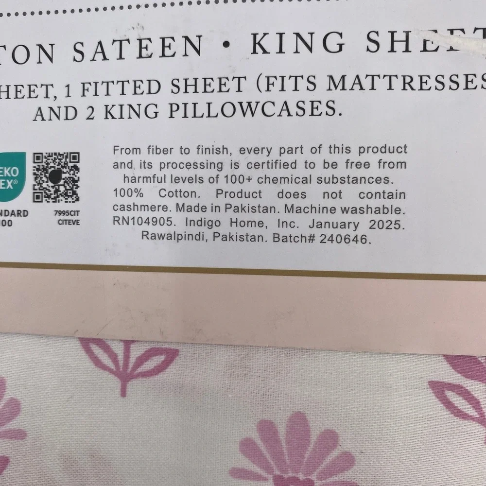 Cupcakes and Cashmere Sheet Set King White Pink Floral 100% Cotton Sateen 4pc